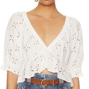 Free People White Ruffled Crop Blouse